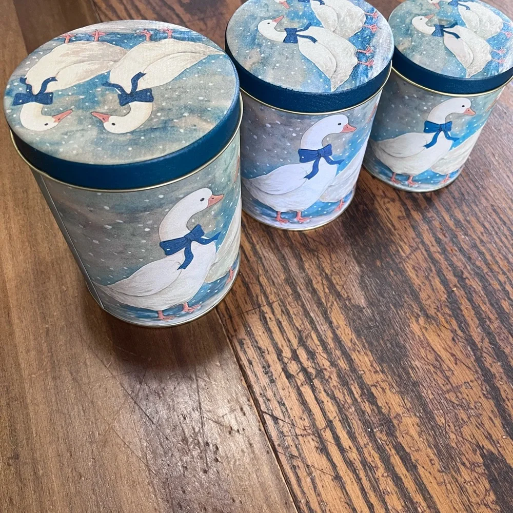 Set of 3 county geese Decorative Tins in Snowy Blue